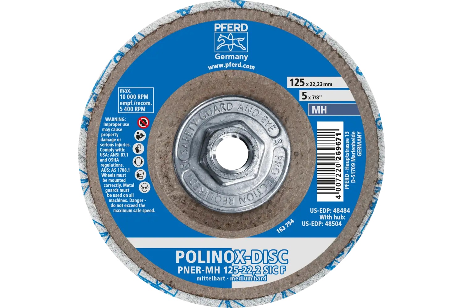 Picture of Pferd Polinox® Unitized Disc, 5" x 1/2 x 5/8-11, T27, Fine, MH, 6SF, Silicon carbide